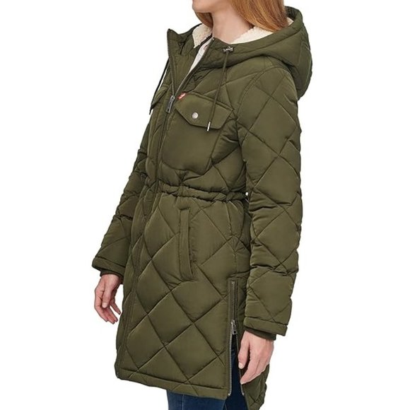 NWT Levi's Women's Sherpa Lined Long Hooded Parka Green Size M $225 7D014 - Picture 4 of 5